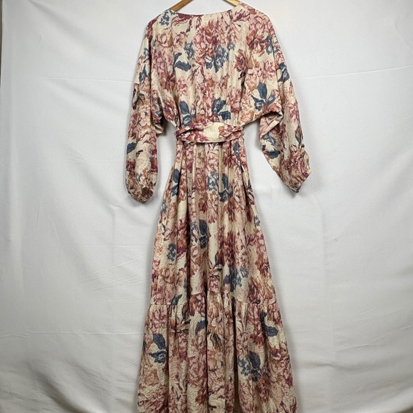 H&M Women's Romantic Floral Watercolor Maxi Dress Tiered Sz L Wedding Guest - Picture 7 of 14